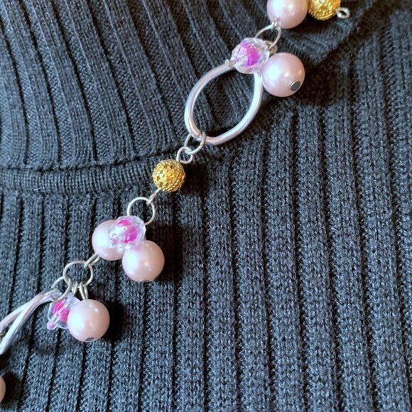 2x18$ 🎁 💎 CREATION - Short necklace - Violet & Pink pearls - gold details - Picture 3 of 4